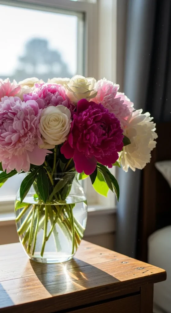 Fresh Flowers In Simple Glass Vases