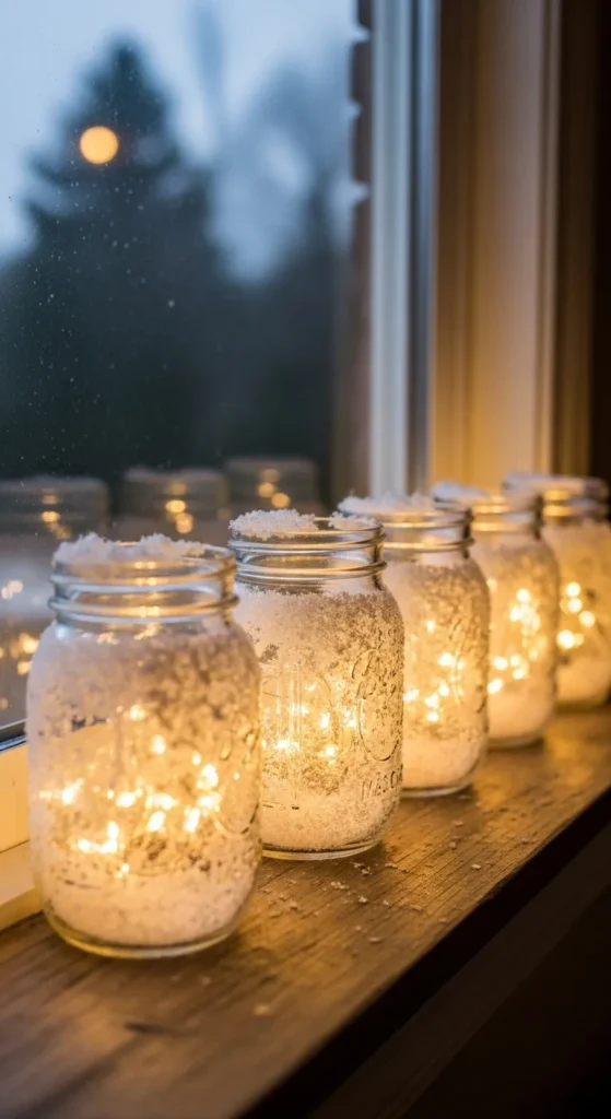 Snowy Mason Jar Lanterns
