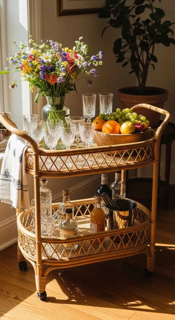 Wicker Bar Cart