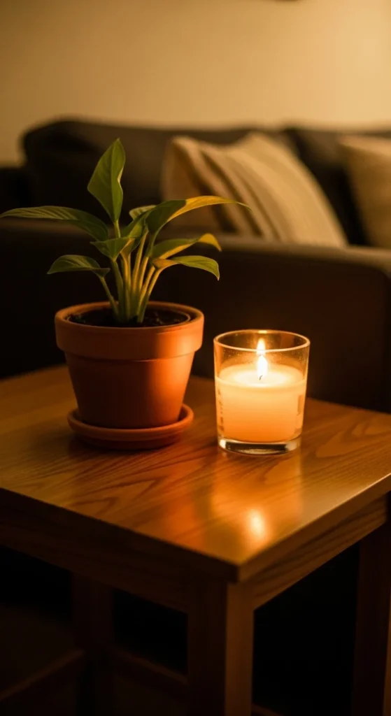 Combine Candles and Plants on Side Tables