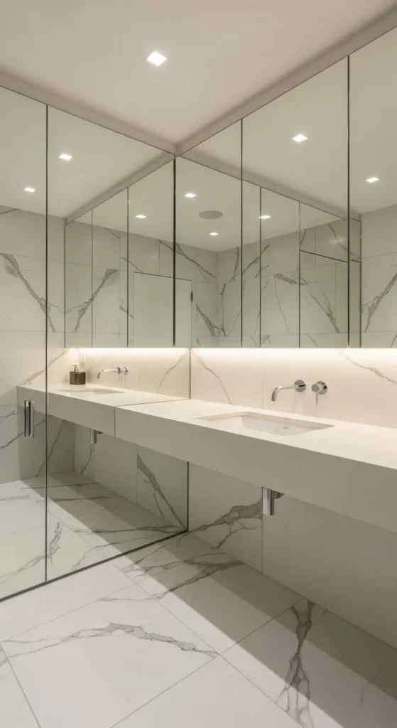 Try Mirrored Wall Panels in the Bathroom