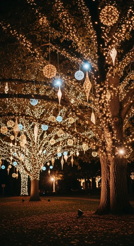 Backyard Tree Ornaments with Lights