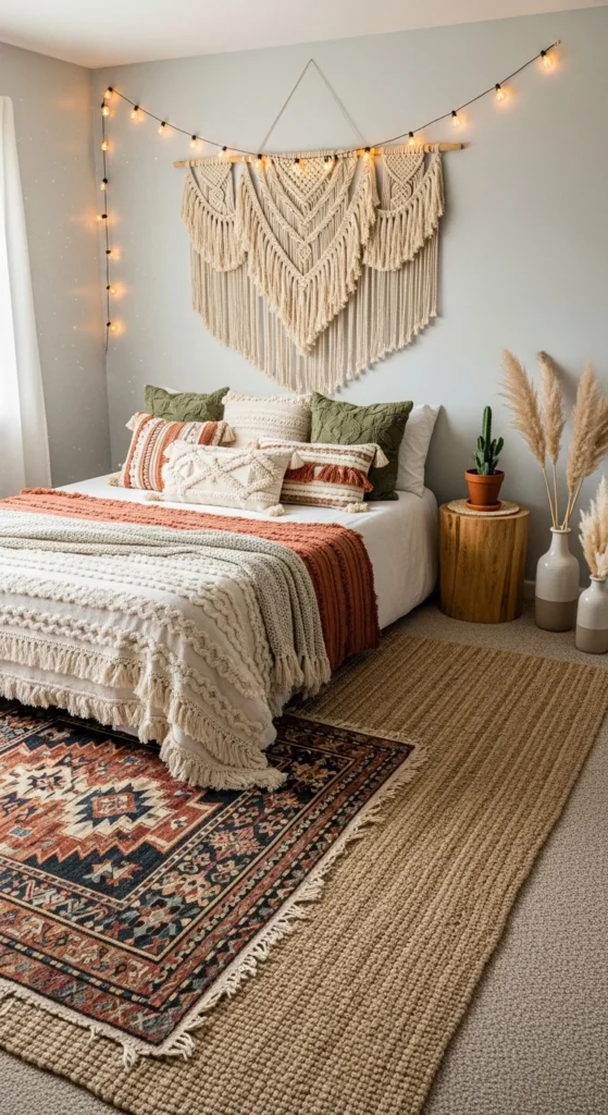 Layer Rugs and Fabrics for Depth