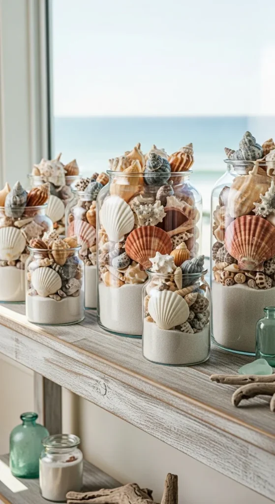 Seashell Collections in Glass Jars