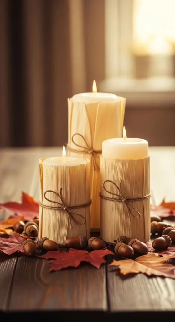 Candle and Corn Husk Display