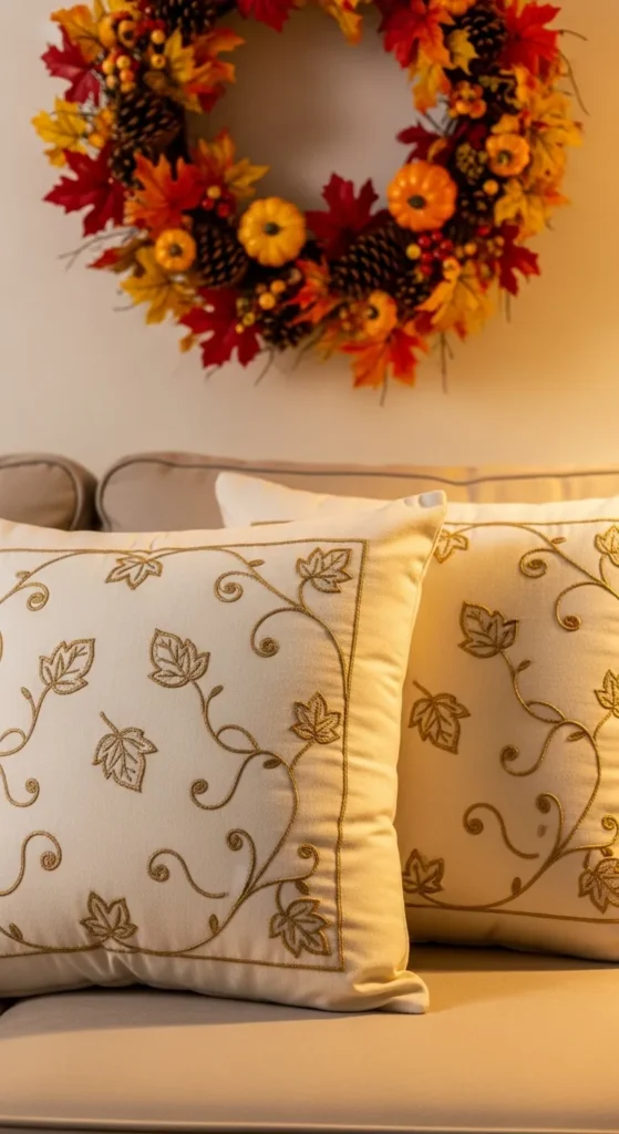 Embroidered Leaf Pillows