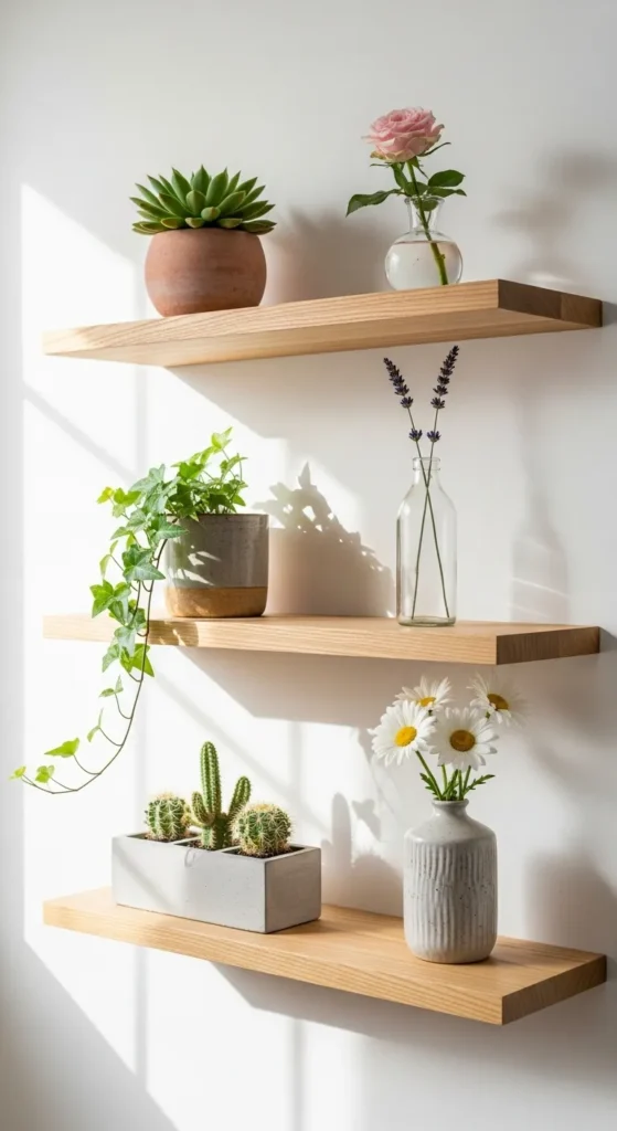 Floating Shelves with Mini Plants