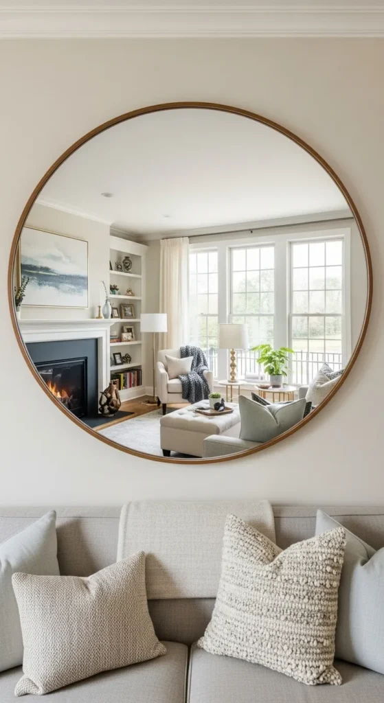 Oversized Round Mirror in Living Room