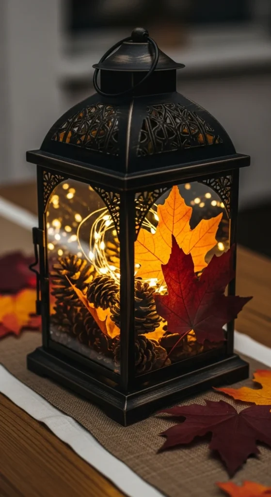 Lantern with Pinecones and Leaves