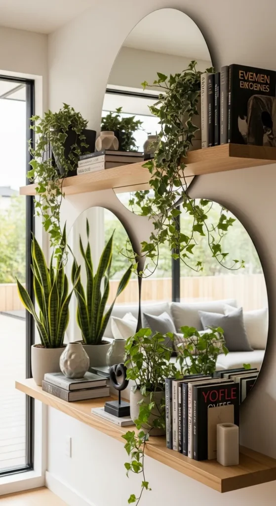 Add Mirrors Behind Floating Shelves