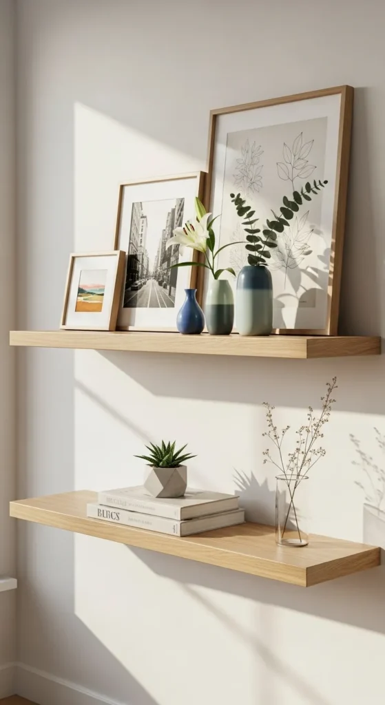 Floating Shelves with Art