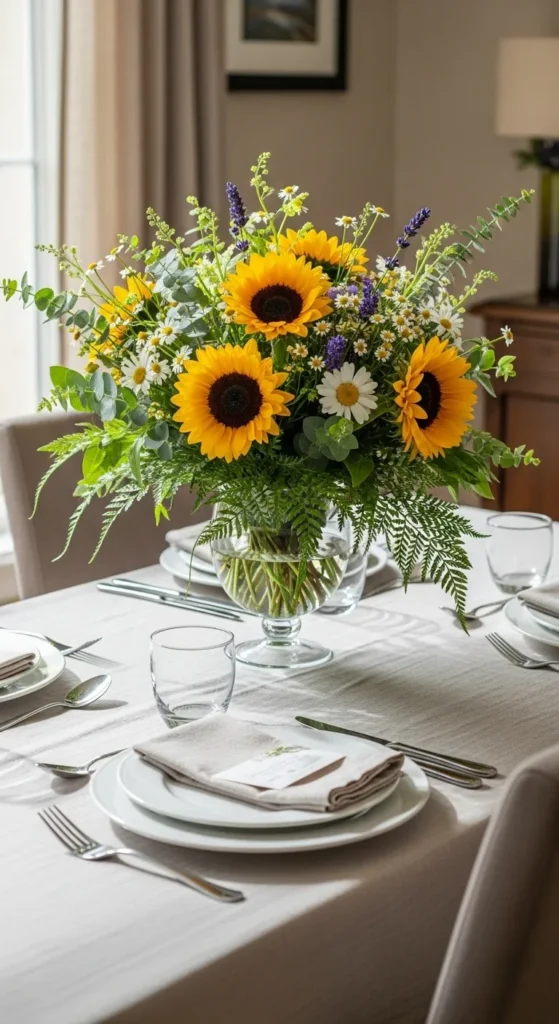 Table Centerpiece with Seasonal Blooms