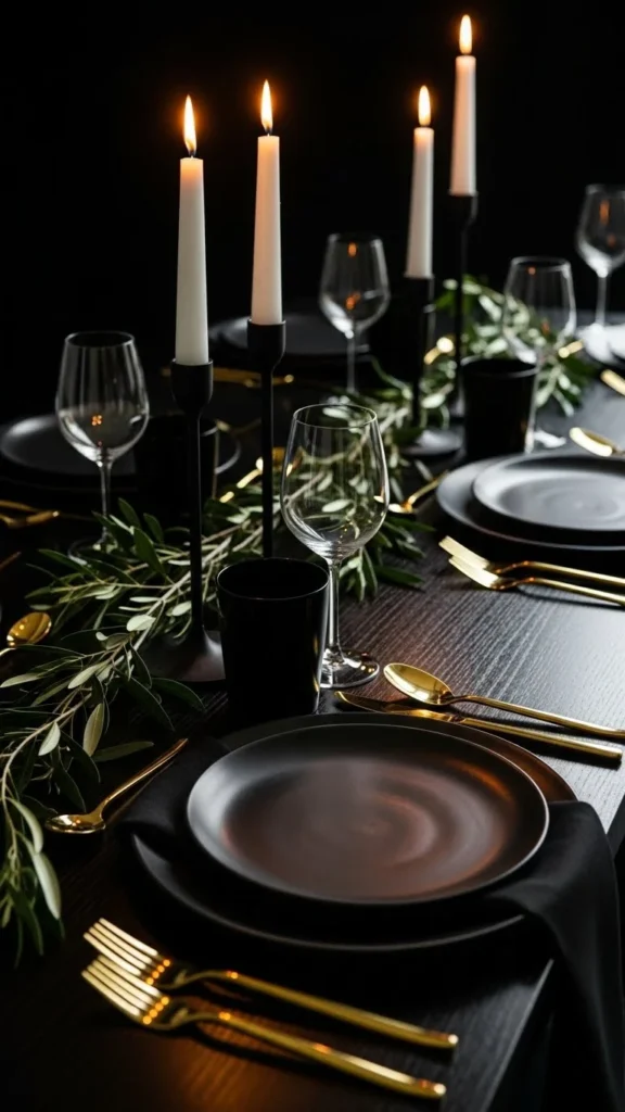 Black and Gold Modern Table Setup