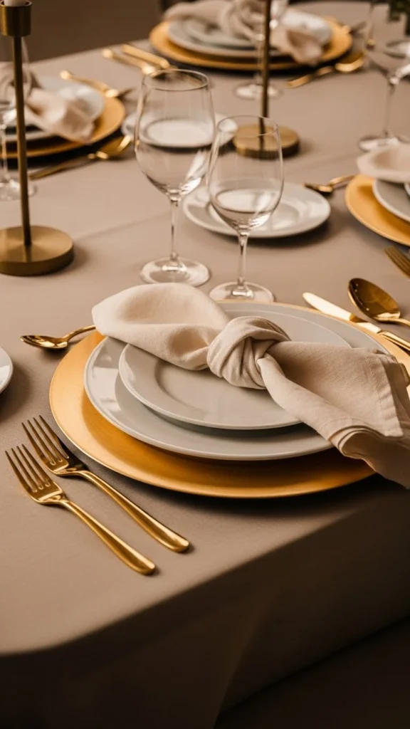Gold and White Layered Table Setting