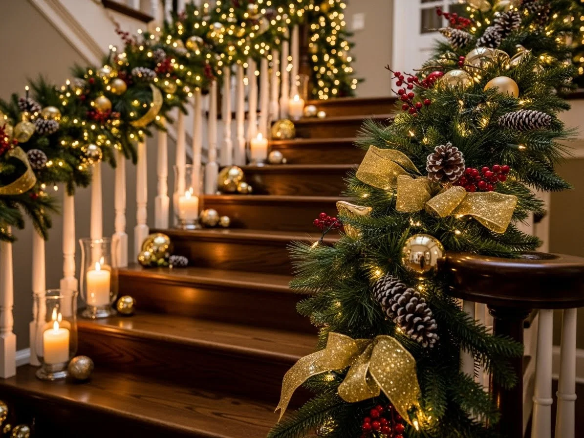 23 Festive Christmas Staircase Decor Ideas That Wow Visitors