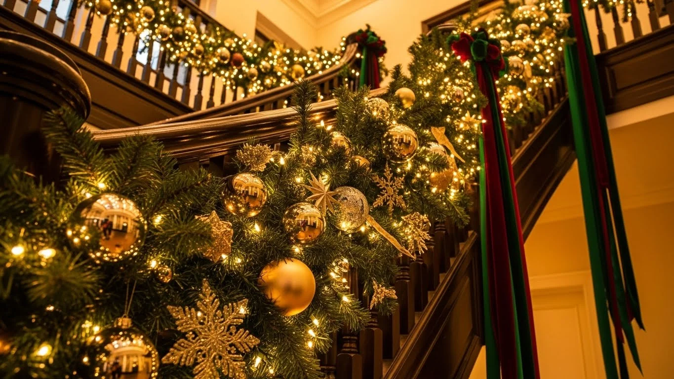 25 Gorgeous Christmas Stair Railing Decor Ideas That Shine Bright