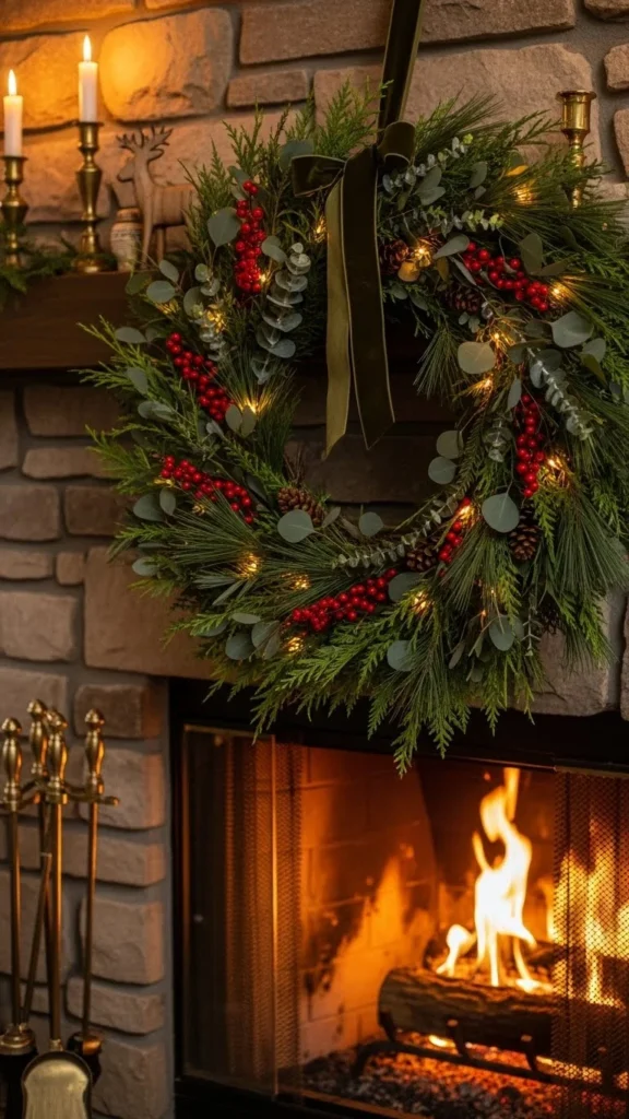 A Warm Wreath Centerpiece Above the Hearth