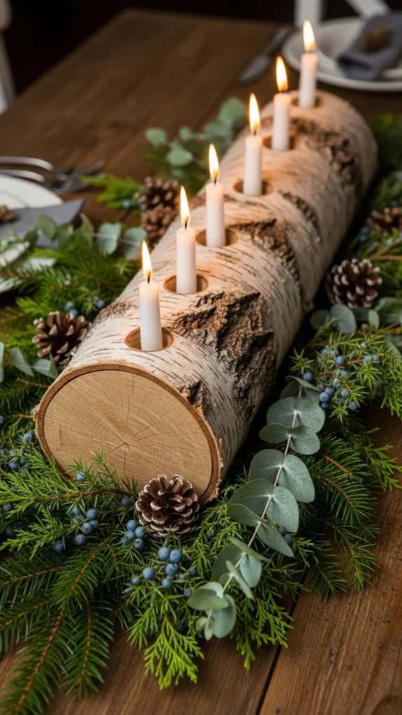 Birch Log Candle Display