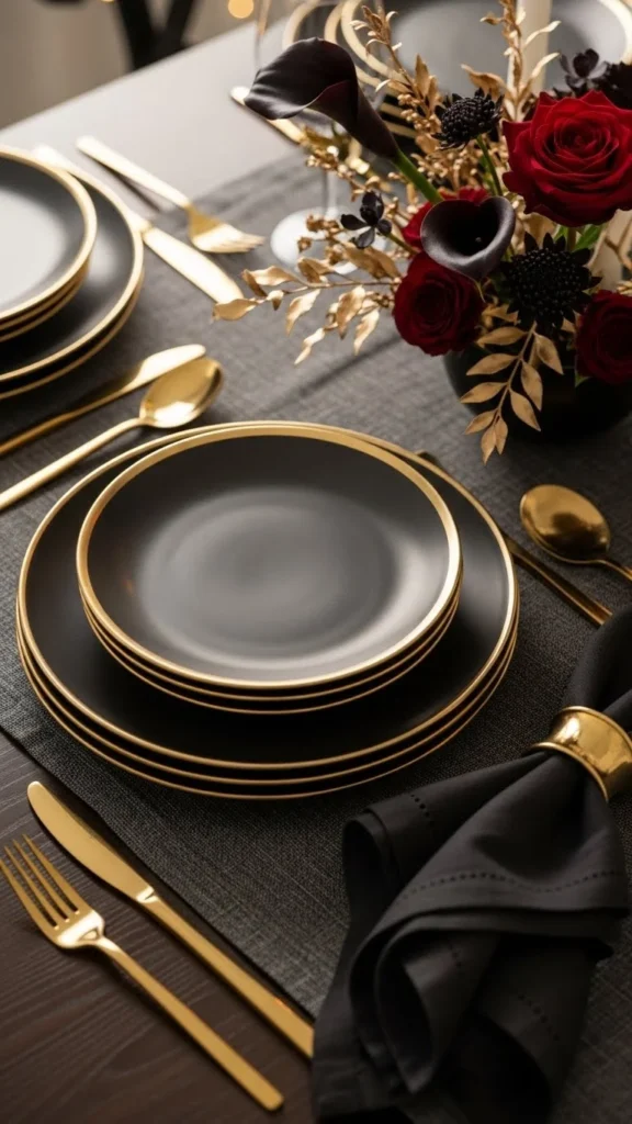 Black Tableware with Gold Accents
