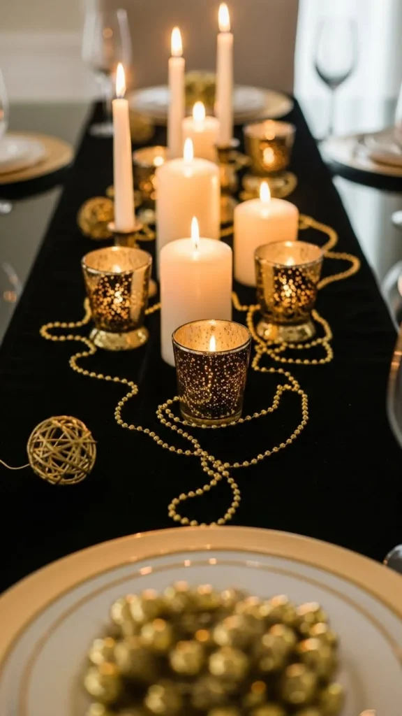 Black Velvet Runner With Soft Glow Candles