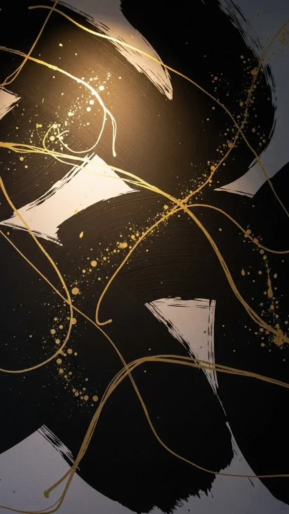 Black-and-Gold Brushstroke Print