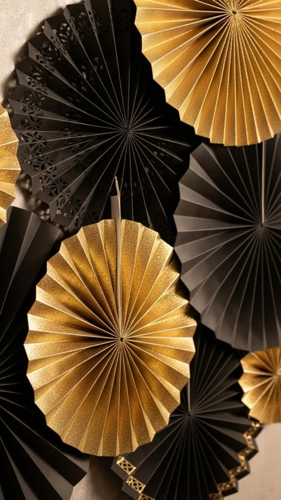 Black and Gold Paper Fans