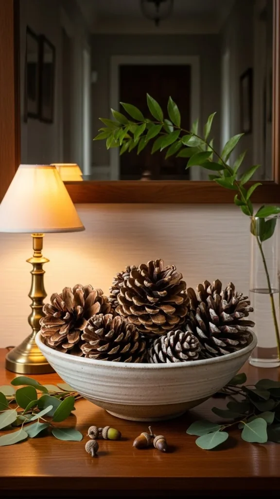 Bowl of Scented Pinecones on the Console