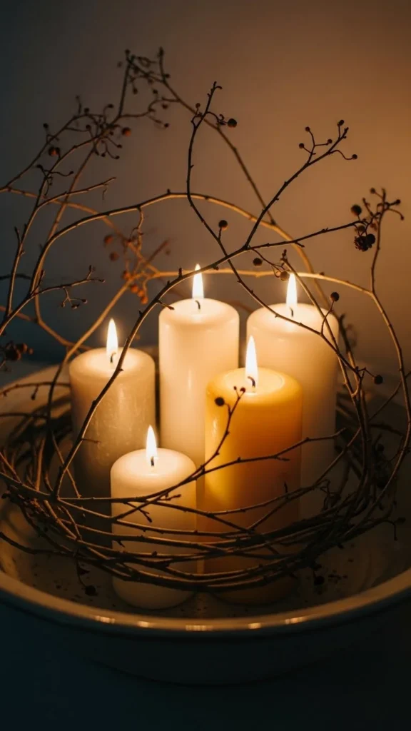 Candle Bowl with Natural Branches