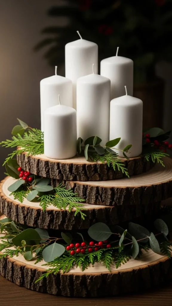 Candle Cluster on Wooden Slices