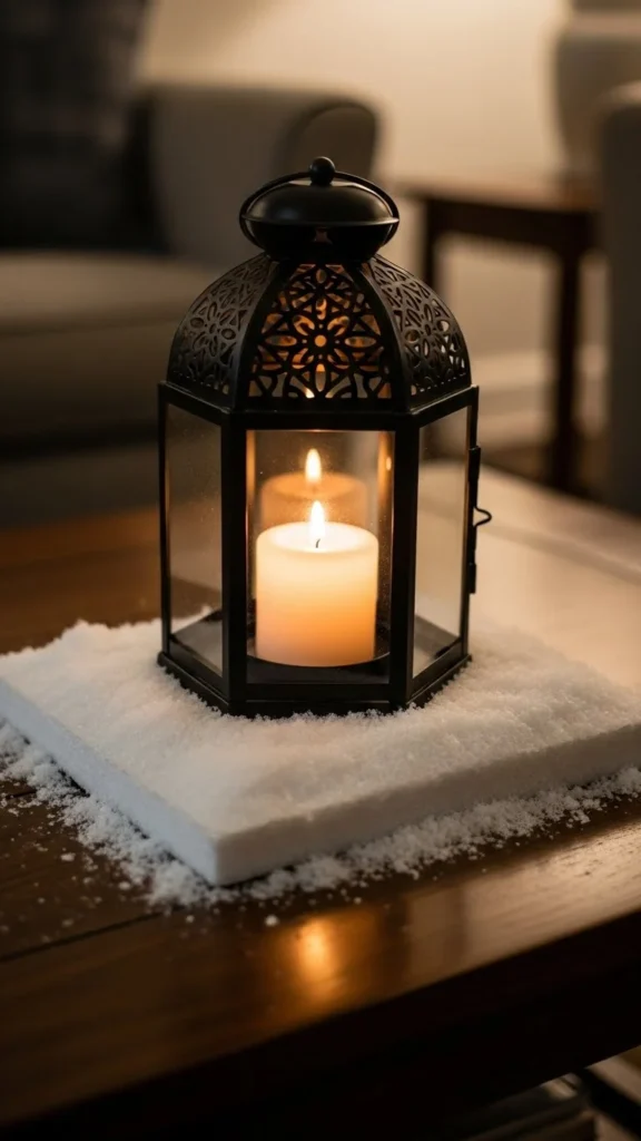 Candle Lantern With Snowy Base