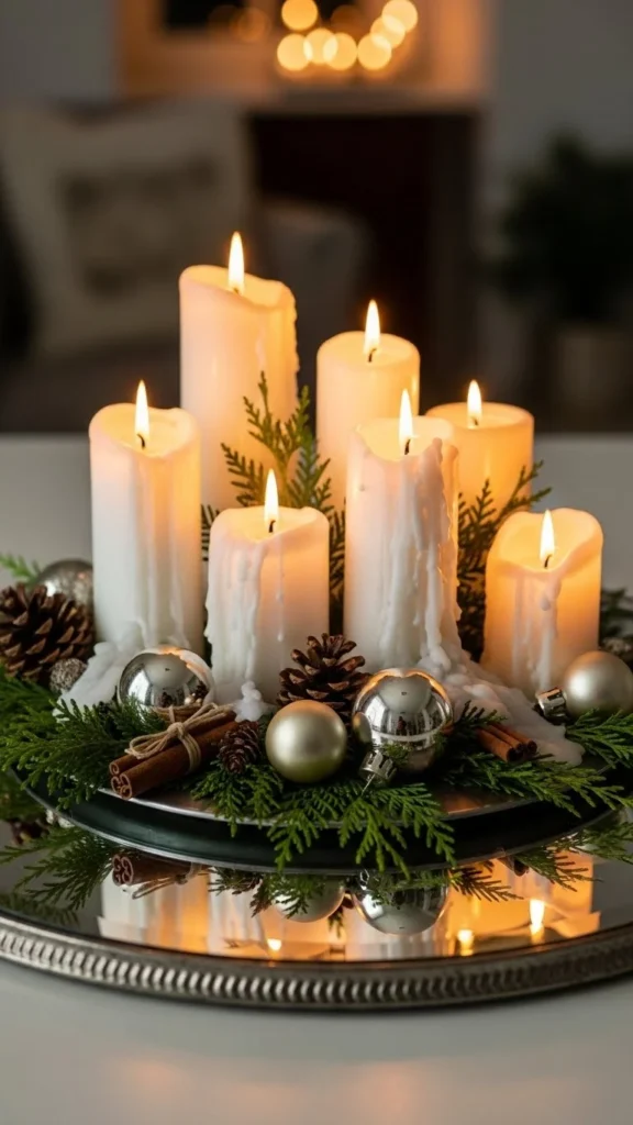 Candles on a Mirror Base