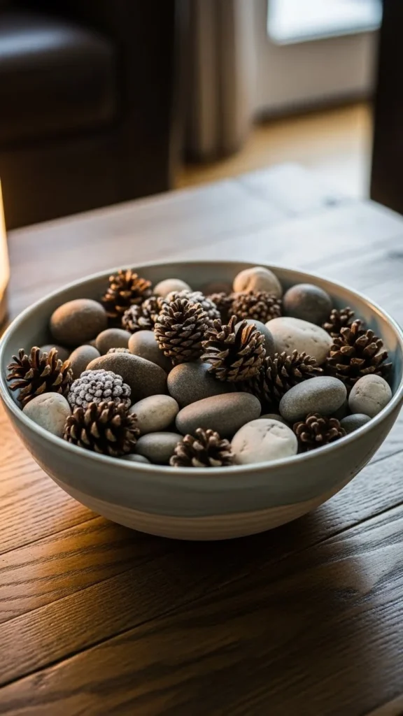 Ceramic Bowls Filled With Winter Filler