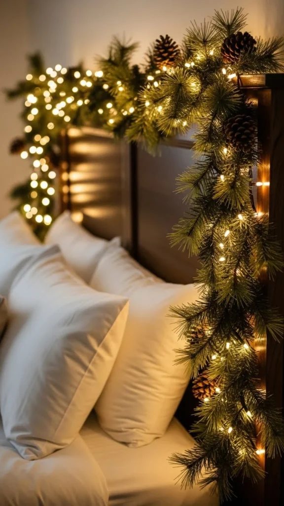 Christmas Garland Above the Headboard