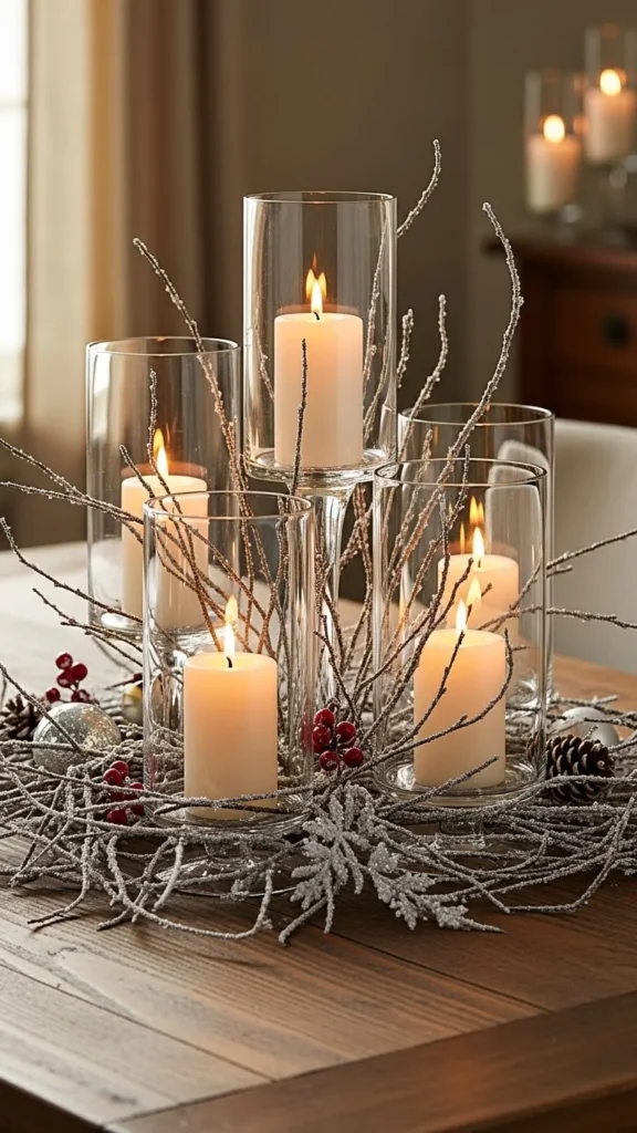 Clear Cylinder Candles With Winter Branches
