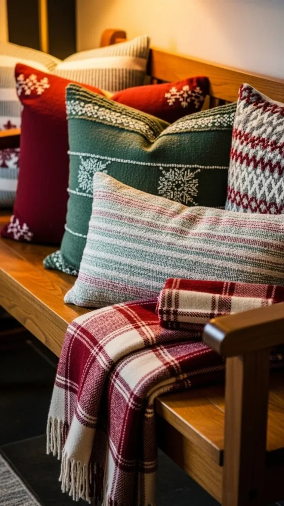 Cozy Bench With Holiday Throw Pillows
