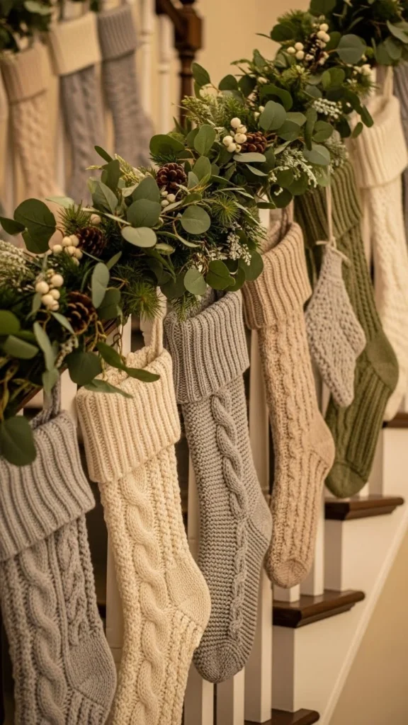 Cozy Knit Stockings Hung Along the Railing
