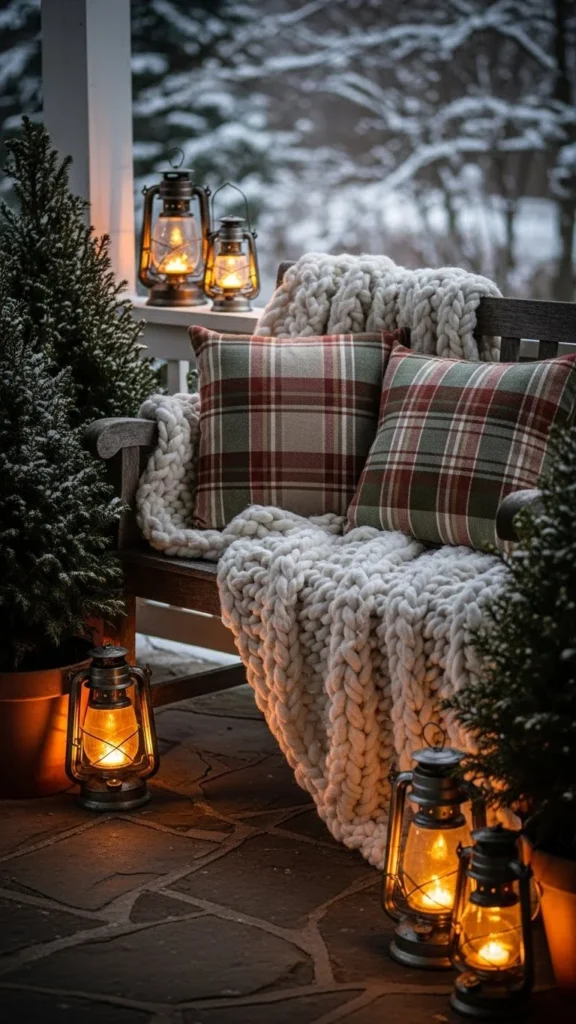 Cozy Porch Seating with Blankets