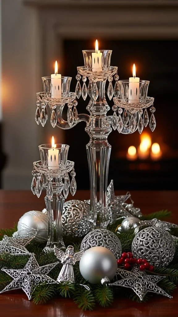 Crystal Candle Holders With Silver Touches