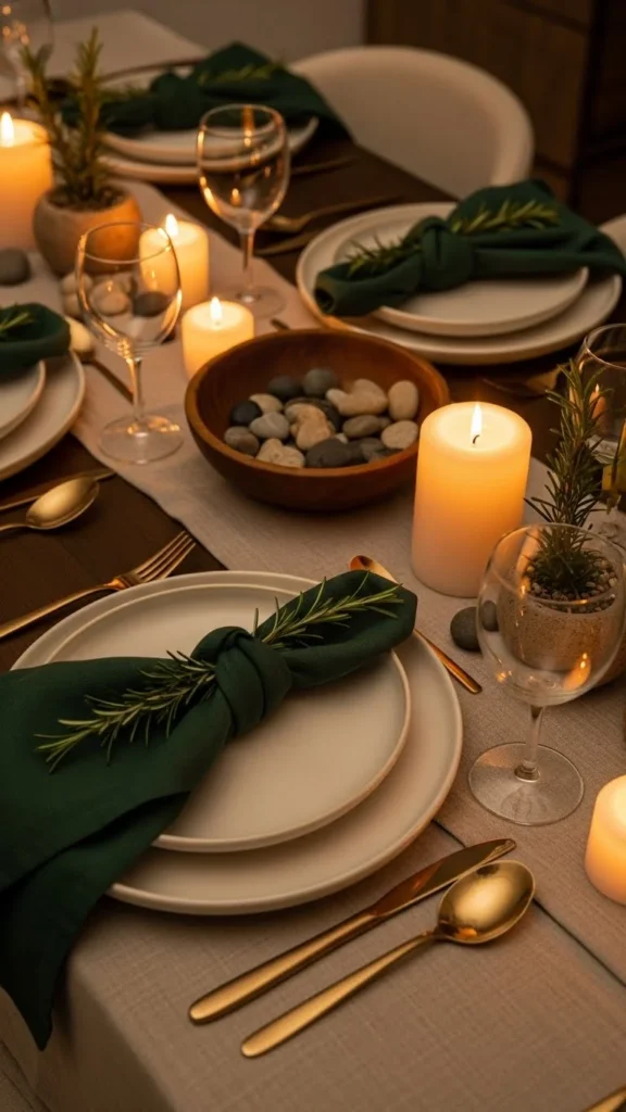 Dark Green Accents With Neutral Plates
