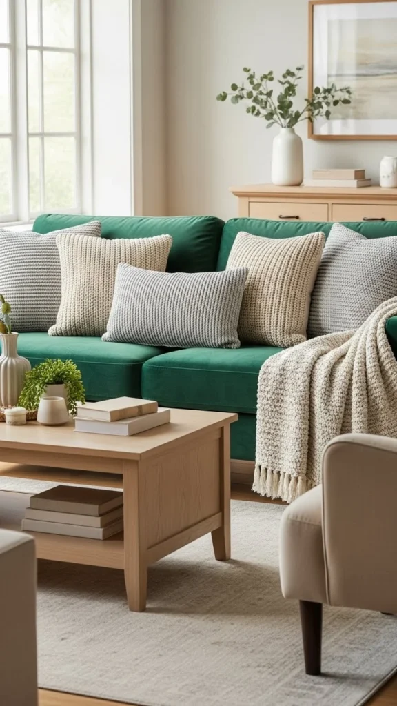 Emerald Throw Pillows With Texture