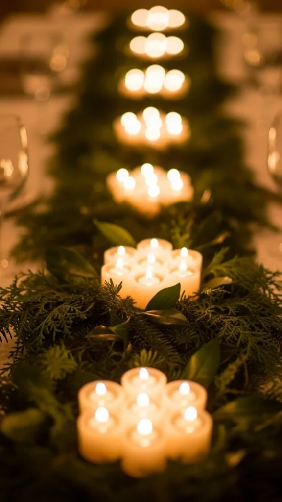 Evergreen Runner With Candle Clusters
