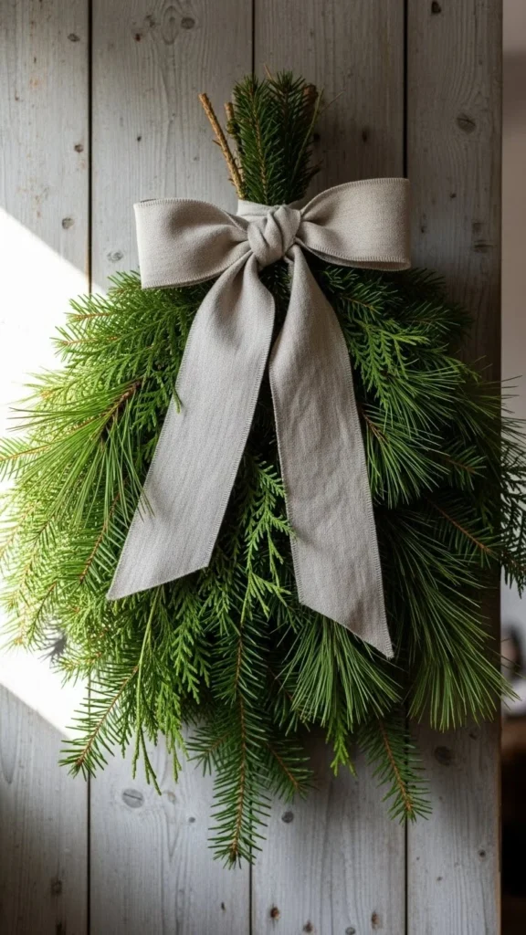 Evergreen Wall Swag With Linen Bow