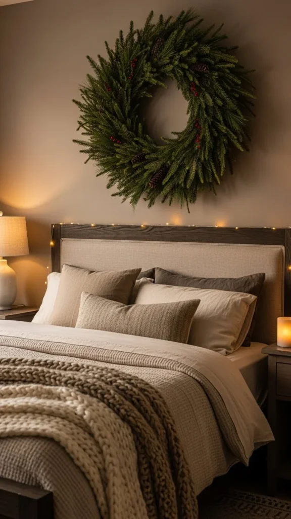 Evergreen Wreath Above the Bed