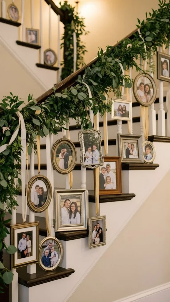 Family Photo Ornaments on the Staircase