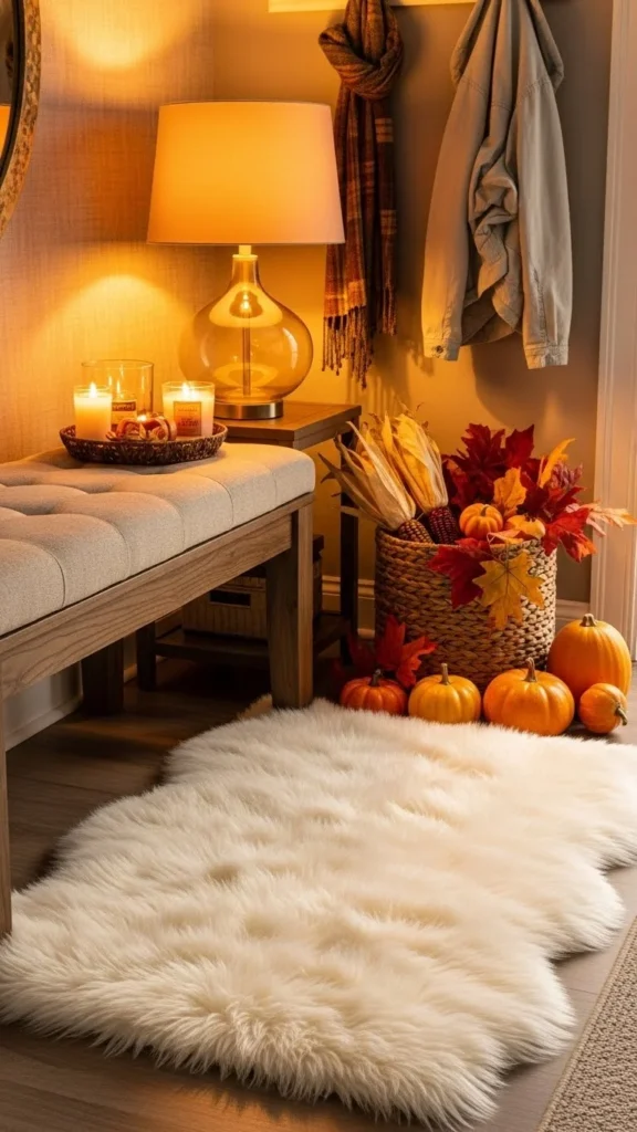Faux Fur Mat Beneath a Bench