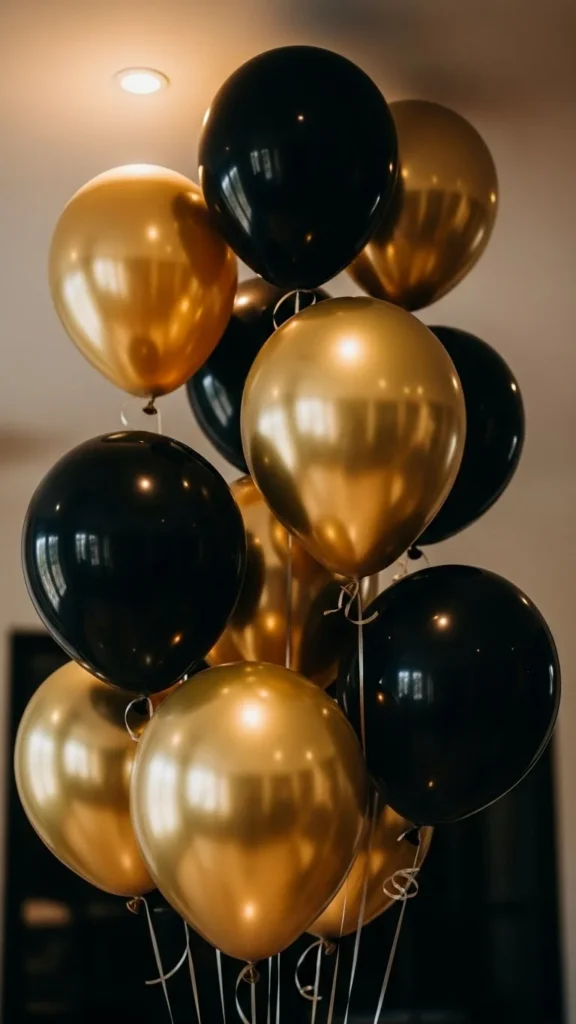 Floating Black & Gold Balloons