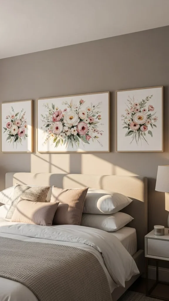 Floral Artwork Above the Bed