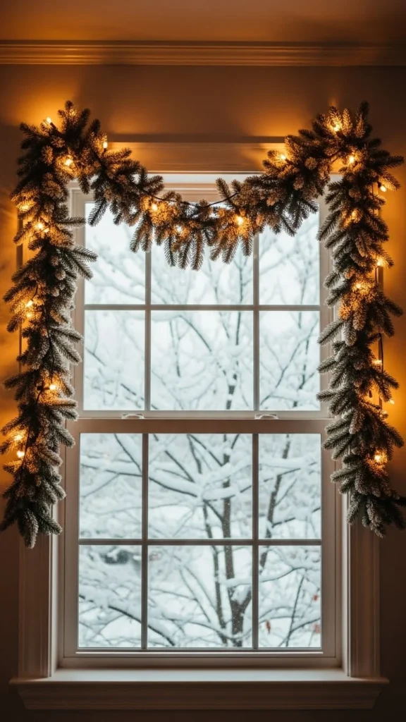 Frosted Evergreen Window Garland
