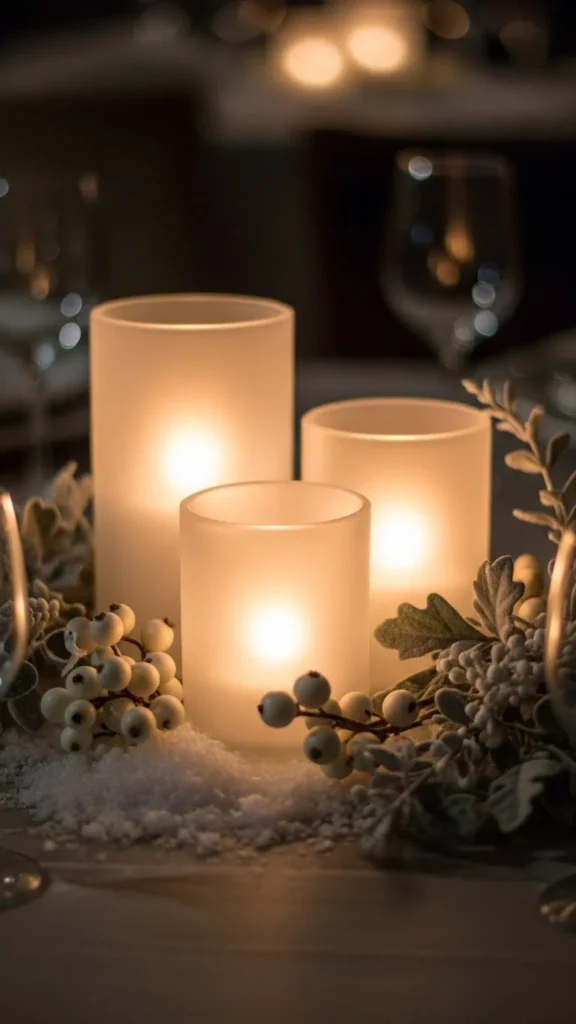 Frosted Glass Candle Holders With White Accents