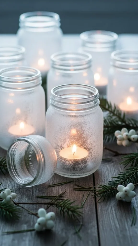 Frosted Mason Jars with Tea Lights